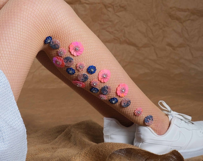 Ombre New York Sky Fishnet Stockings | Flower Vintage Tights | Wedding ...