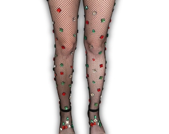 Shimmering Stone Embellished, Sheer Fishnet Panthose, Handmade Fishnet Tights, Fancy Cosplay Tights, Rhinestone Embellished Pantyhose