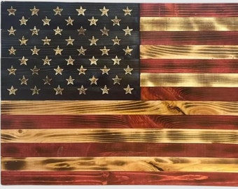 Wood Flag, American Flag, Wooden Wall Flag, Rustic Flag, Burnt Edge Flag, Wall Art