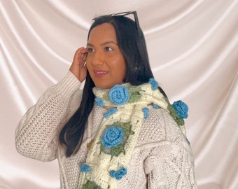Patrón de crochet - Bufanda cuadrada de abuela tejida a crochet, bufanda cuadrada de abuela con flores - PDF