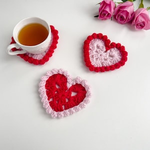 Easy Crochet Heart Coaster, Heart Crochet Coasters Decorations, Cute Valentine&#39;s Day Crochet Coaster Pattern, Granny Square - PDF Download