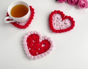 Easy Crochet Herz Untersetzer, Herz häkeln Untersetzer Dekorationen, süßes Valentinstag Häkelmuster, Oma Quadrat - PDF-Download