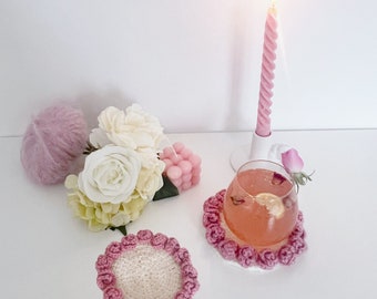 Modello sottobicchiere a forma di fiore all'uncinetto, sottobicchiere facile all'uncinetto, sottobicchiere a forma di fiore, sottobicchiere fai da te, idea regalo fatta a mano, fiore all'uncinetto, download immediato