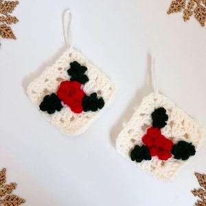Crochet Christmas Tree Ornament , Crochet Xmas Ornament, Christmas Tree Crochet Pattern, Home decor holiday gift, Holly Granny Square PDF