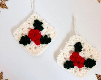 Décoration de sapin de Noël au crochet, décoration de Noël au crochet, motif de sapin de Noël au crochet, cadeau de Noël pour la maison, carré grand-mère houx PDF