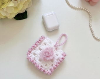 Crochet Bag Charm, crochet keychain, airpod case, granny square bag charm, crochet flower bag- Crochet Pattern PDF