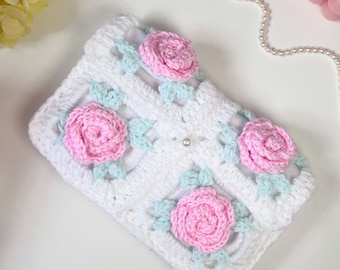 Crochet Book Cover, crochet book sleeve, crochet kindle cover, flower granny square book cover / kindle sleeve - Crochet Pattern PDF