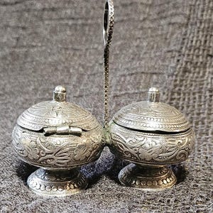 Antique Silver Condiment Pots Floral Design