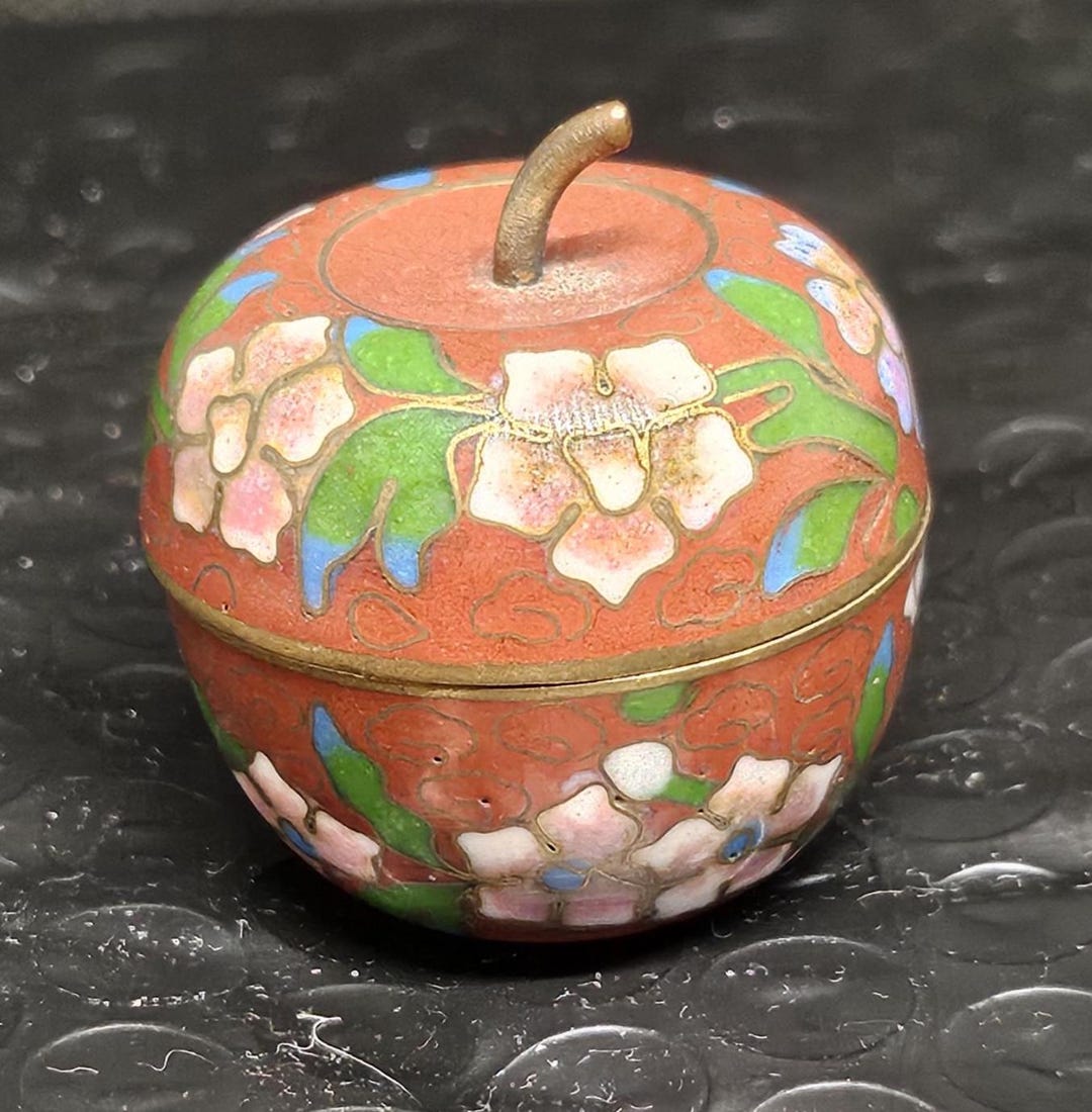 Antique Chinese Cloisonne Apple Pill / Trinket Pot / Box - Etsy