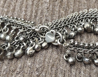 Vintage Middle Eastern Tribal Silver ( low grade ) Ankle Bracelet with Bells ,