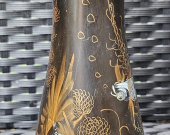 Antique / Vintage Vietnamese Lacquer Vase with Koi Carp Design Marked Base