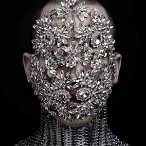 Crystal Full Face Mask  – Runway-Style Rhinestone Mask – Full Face Crystal Mask for Fashion Shows and Editorials - Haute Couture Mask
