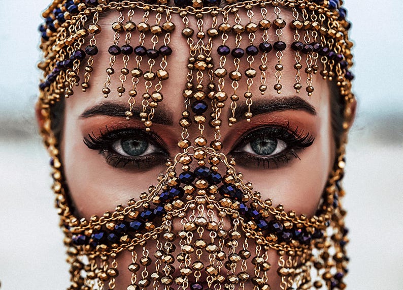Tribal Face Chain – Golden Beaded Face Jewelry – Handmade Eastern-style ...