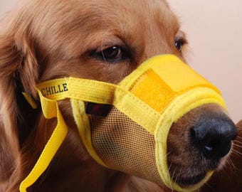 Personalized Pet Muzzle with Custom Name Embroidered – Adjustable Polyester Dog Muzzle for Training & Safety
