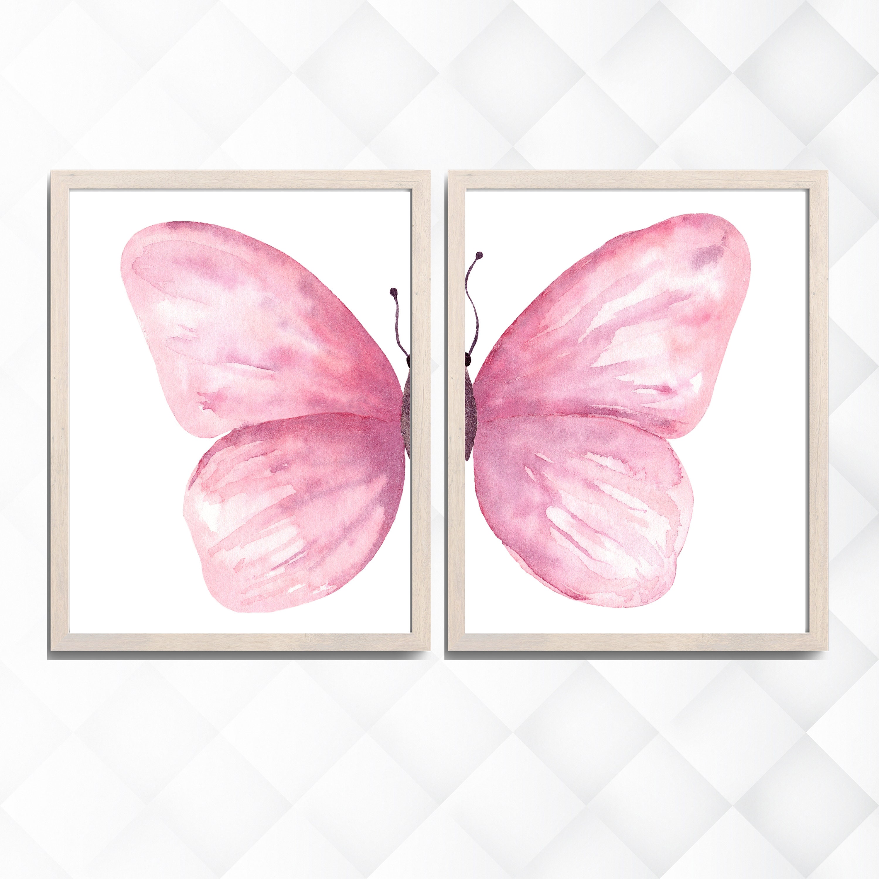 Watercolour Butterfly Wall Art Set of 2 Prints, Pink Butterfly Wall Art ...
