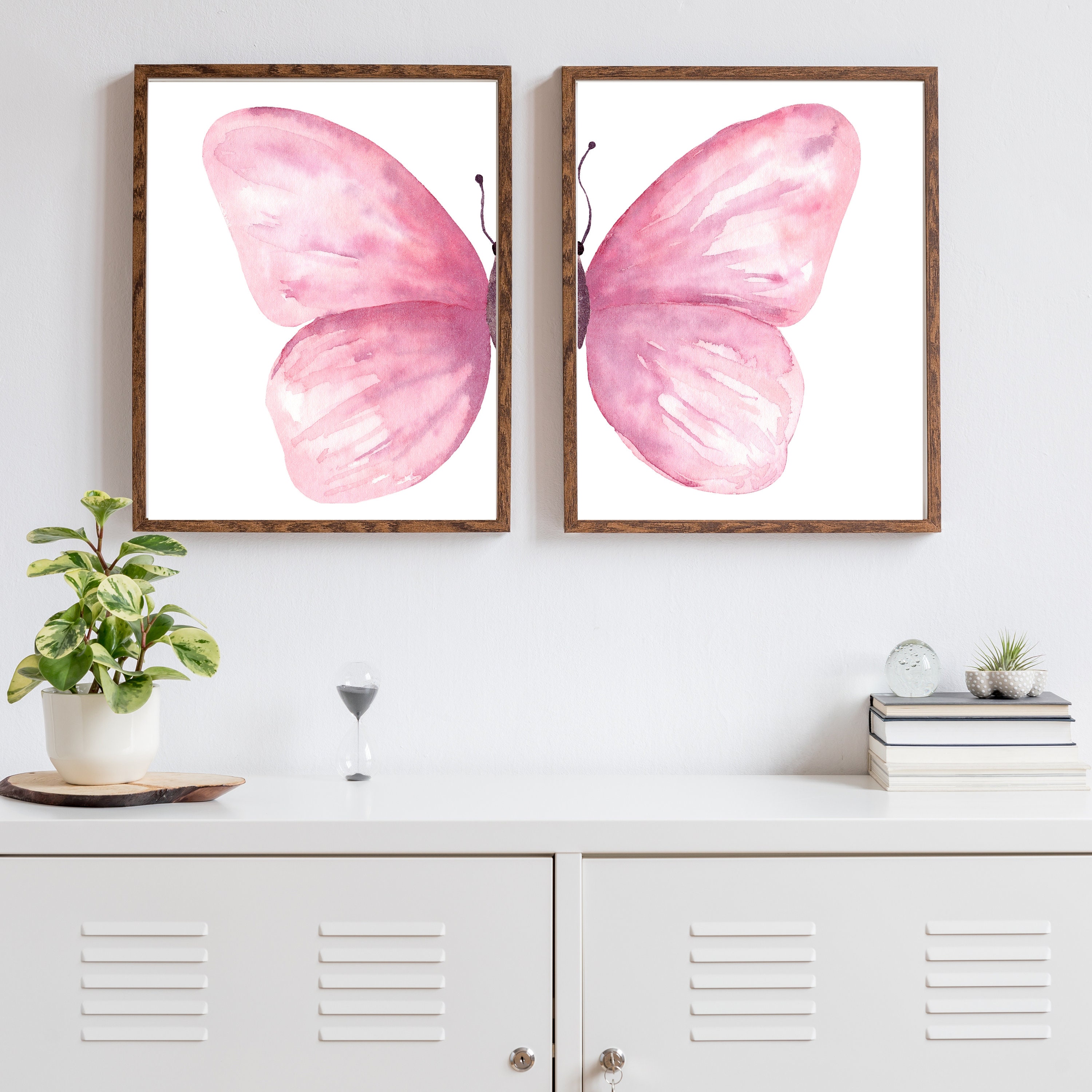 Watercolour Butterfly Wall Art Set of 2 Prints, Pink Butterfly Wall Art ...