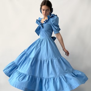 Blue Shoulders off Ruffles Cotton Gorgeous FurFur Dress image 1