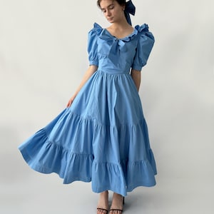 Blue Shoulders off Ruffles Cotton Gorgeous FurFur Dress image 2