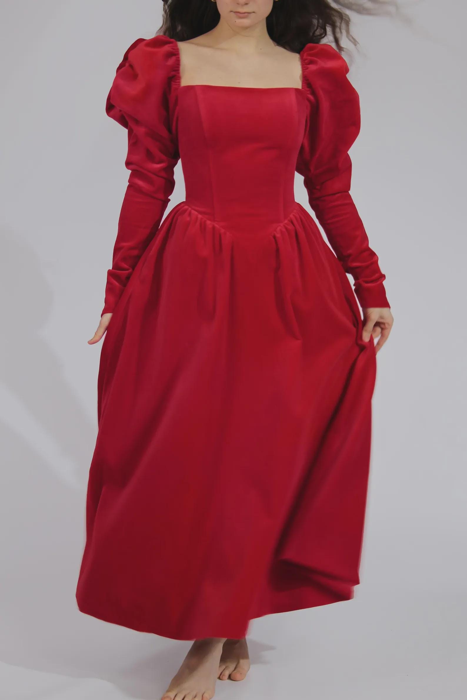 open lace back dress 90s Vintage Laura Ashley Red Velvet Evening Dress Gown Party main image 1