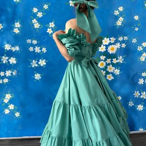 Teal Shoulders off Ruffles Cotton Gorgeous FurFur Dress image 1