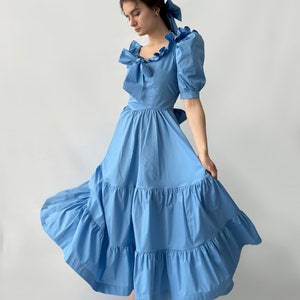 Blue Shoulders off Ruffles Cotton Gorgeous FurFur Dress image 6