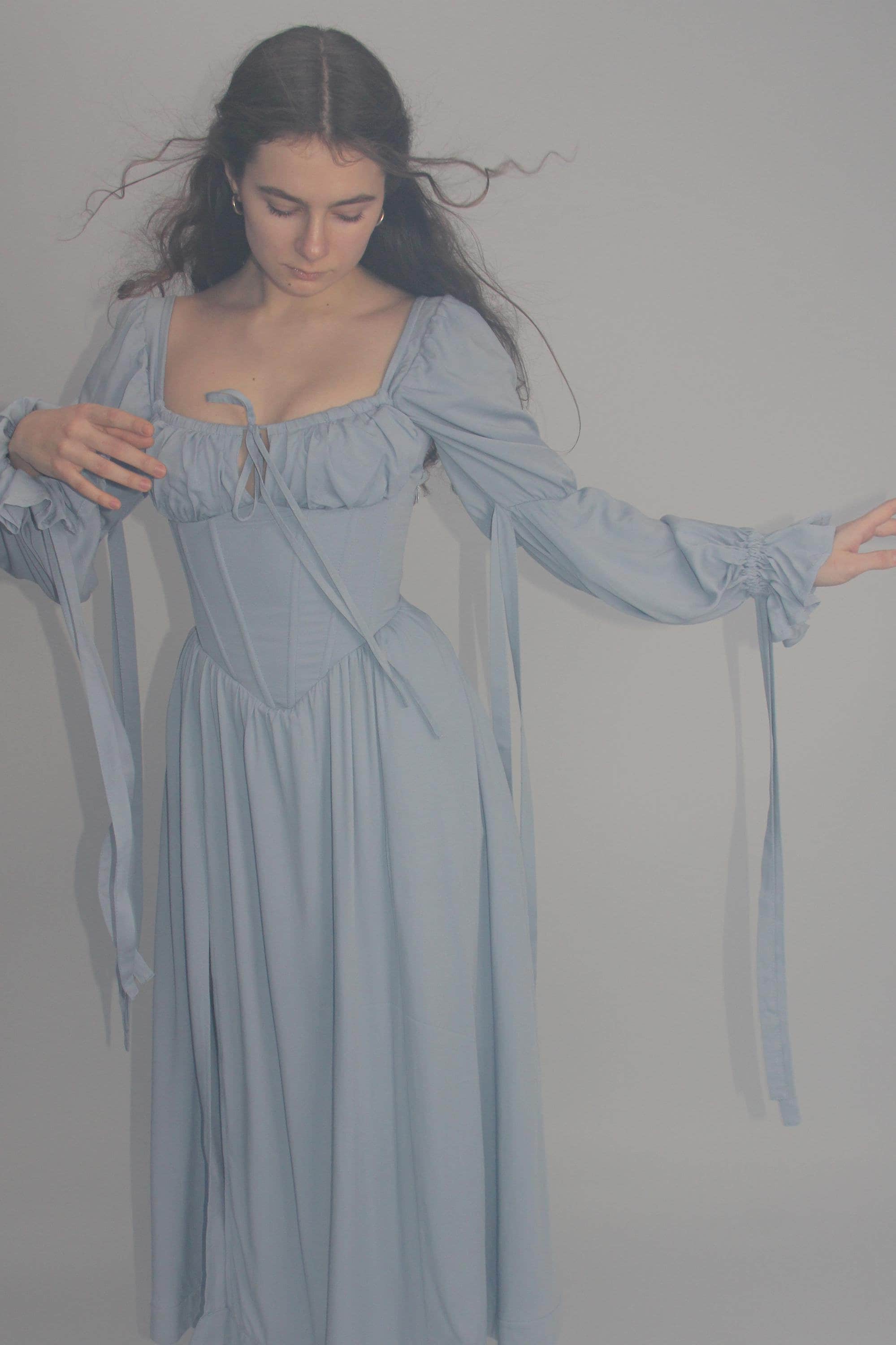 Milkmaid Blue and White Dress