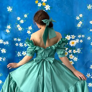 Teal Shoulders off Ruffles Cotton Gorgeous FurFur Dress image 5