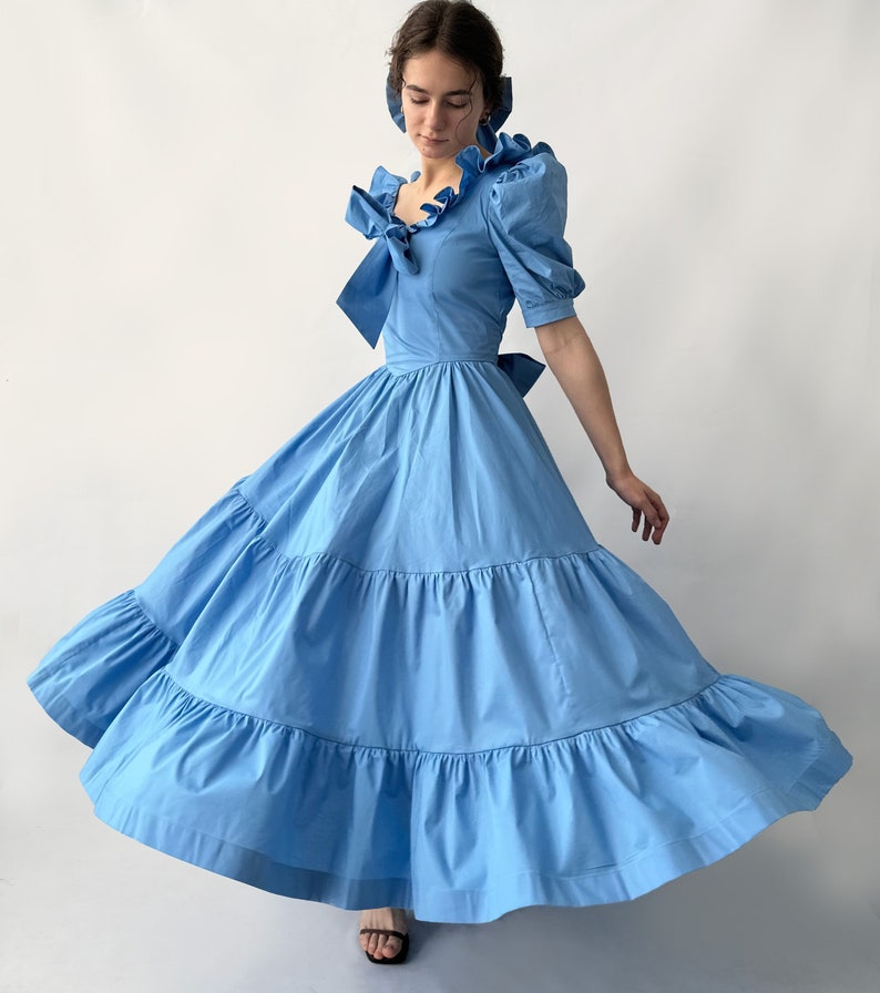 Blue Shoulders off Ruffles Cotton Gorgeous FurFur Dress image 1