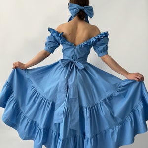 Blue Shoulders off Ruffles Cotton Gorgeous FurFur Dress image 3