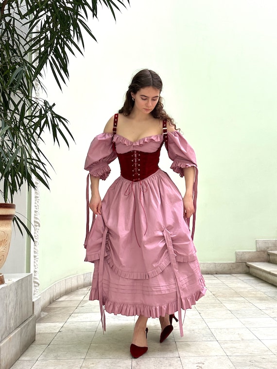 Light Rose Shoulders off Ruffles Cotton Gorgeous Furfur Dress - Etsy