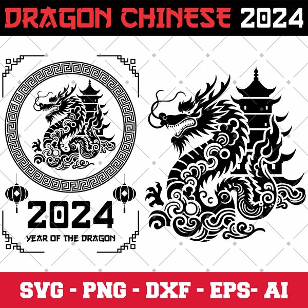 Dragon Svg, Chinese New Year SVG, Year of the Dragon SVG, Dragon Cricut, Dragon Silhouette, New Year, Chinese Zodiac SVG, Dragon, 2024 Svg