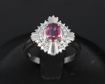 Vintage 0.39ct Ruby & 0.41ct Diamond Platinum Cocktail Ring, Size 4.25