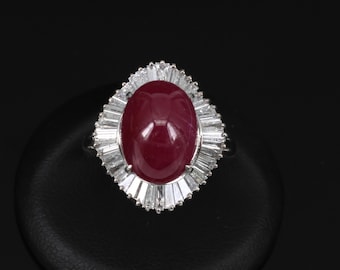 Vintage 10.23ct natürliche Rubin & 1.58ct Diamant Platin Ring Größe 8.25 13.4gr