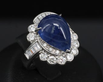 9,36ct natürlicher blauer Saphir & 1,71ct Diamant-Platin-Ring, 11,6g Größe 5,25