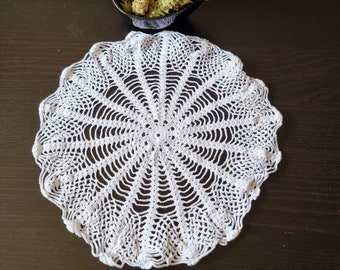 Bulgarian Vintage Hand Crochet Table Cloth Hand Knitted Beige 8.3 x 8.3 inch
