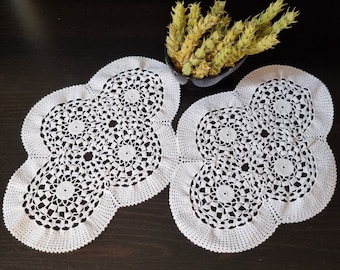 2 pièces uniques napperons vintage crochetés à la main, décors de napperons pour décoration de cuisine, salle à manger, commodes de fête