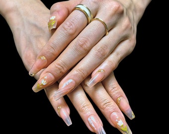 3D Hand-Painted Tulip Spring/Summer Press On Nails  | short nails | long | almond | coffin