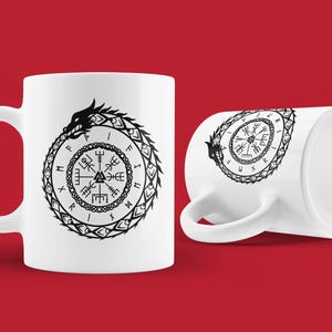 Nordic Mug, Viking Runes Coffee Cup, Norse Drinkware, Scandinavian Tea Mug, Ethereal Kitchen Decor, Mythical Gift Idea