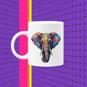 Elephant Mug, Artistic Multi Colored Elephant Gift Ideas, Unique Coffee Cup, Animal Lover Tea Mug, Boho Kitchen Decor, Wildlife Themed