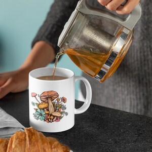 Colorful Mushroom Ceramic Mug, 11oz, Unique Coffee Cup Gift for Nature Lovers, Kitchen Décor, Christmas Stocking Stuffer, Birthday