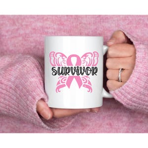 Survivor Empowerment Mug - Pink Ribbon Design, Gift for Cancer Survivors, Inspirational Coffee Cup, Breast Cancer Awareness, Supportive Tea