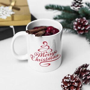 Christmas Ceramic Mug, Holiday Coffee Cup, Festive Drinkware, Santa Hat Tea Mug, Christmas Gift Mug, Christmas Tree Mugs