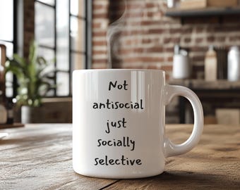 Socially Selective Mug | Snarky Coffee Cup, Gift for Introverts, Funny Office Decor, Birthday Present for Friends, Unique Tea Mug