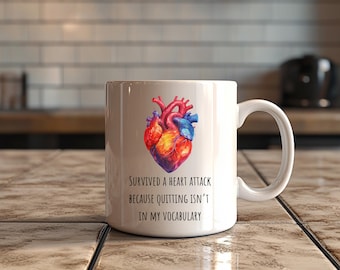 Survived a Heart Attack Mug – Funny Tough Life Coffee Cup, Dark Humor Gift for Nurses, Cardiac Patients, & Coffee Addicts, Heart Attack Mug