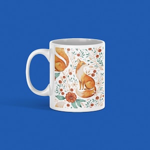 Fox Pattern Ceramic Mug, Watercolor Fox Gift Ideas, Animal Lover Coffee Cup, Nature Inspired Tea Mug, Forest Creature Kitchen Decor, Unique