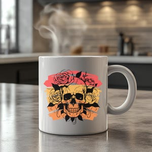 Gothic Floral Skull Mug | 11oz Coffee Cup | Artistic Kitchenware | Unique Gift for Halloween, Alternative Decor, Tea Lovers, Artistic Mugs,