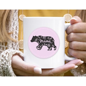 Mama Bear Floral Mug – Cute Pink Ceramic Gift for Moms Who Run the Den, Mama Bear, Mothers Day, Mom Gift, Mom Humor, Cute Mom Gift, Mama Mug