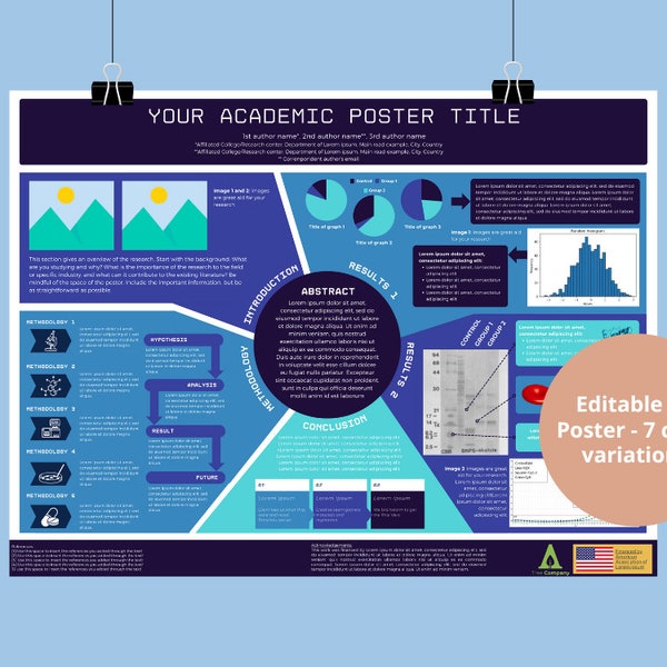 Poster A0 pour la recherche scientifique universitaire, modèle modifiable sur toile horizontal