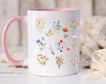 Pressed Flowers Mug, Boho Wildflowers Cottagecore Coffee Mug, Botanical ...