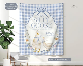 Personalized Silly Goose Theme Baby Shower Banner Decor, A New Silly Goose on the Loose Hanging Photo Backdrop, Baby Boy Shower Party Sign